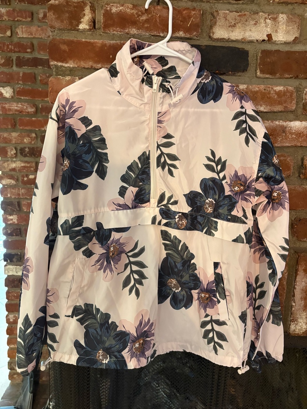 Treasure & Bond Light Pink Floral Bomber Jacket with Navy & Lavender Blooms
